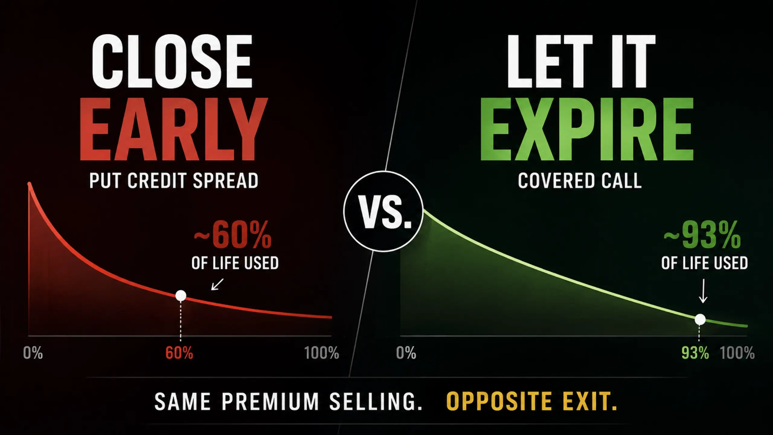 We close put credit spreads early. We let covered calls expire. Here is why.